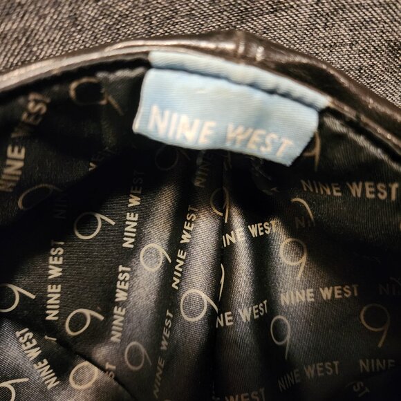 Women's Nine West Black Faux Leather Octagonal Baker Hats Gatsby Newsboy Hat - Picture 7 of 10